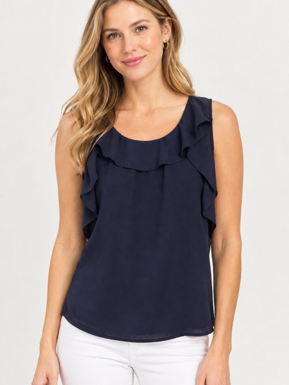 LOFT Black Ruffle-Trim Sleeveless Camisole Top Size Small